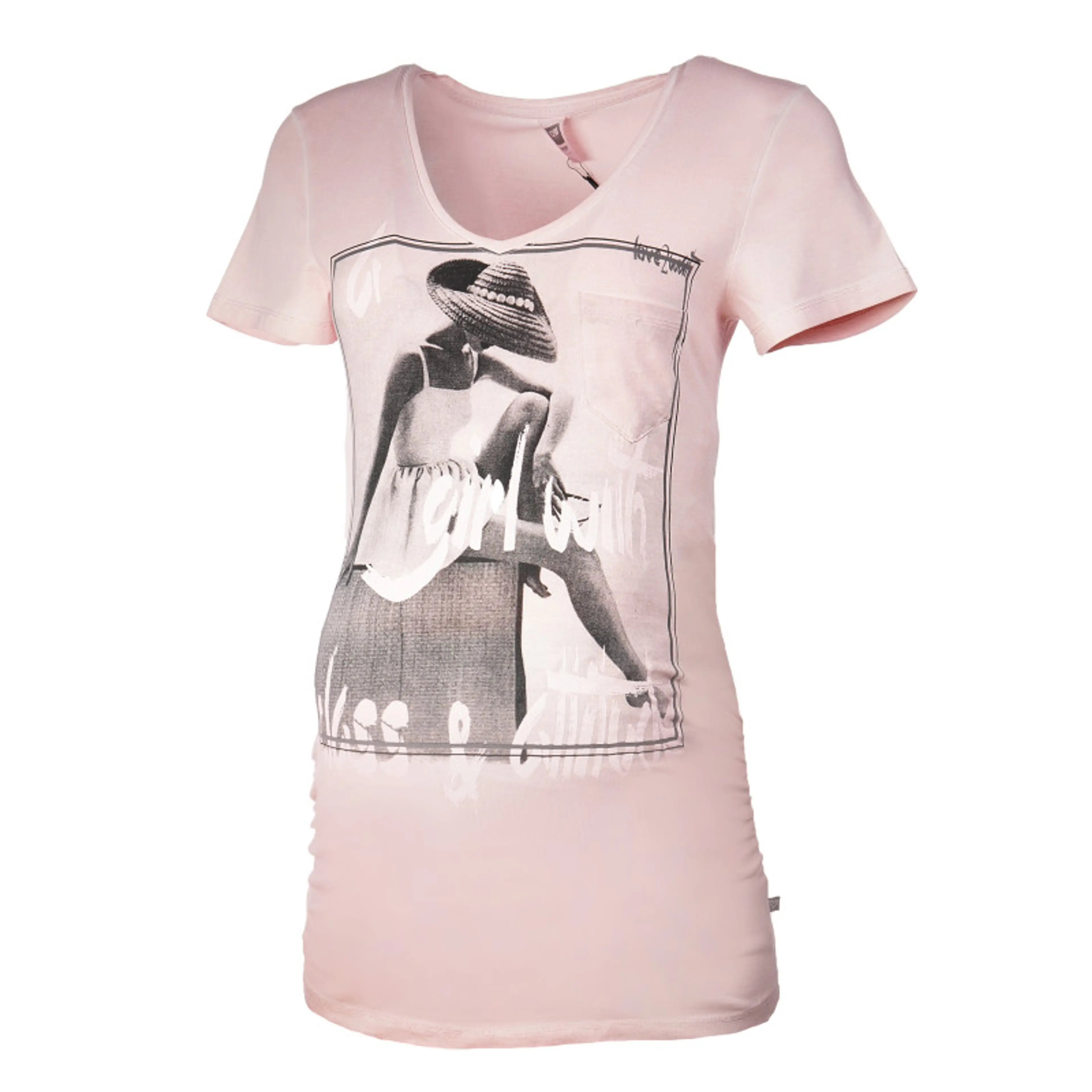 Блуза с къс ръкав за бременни в бледо розово със щампа S
